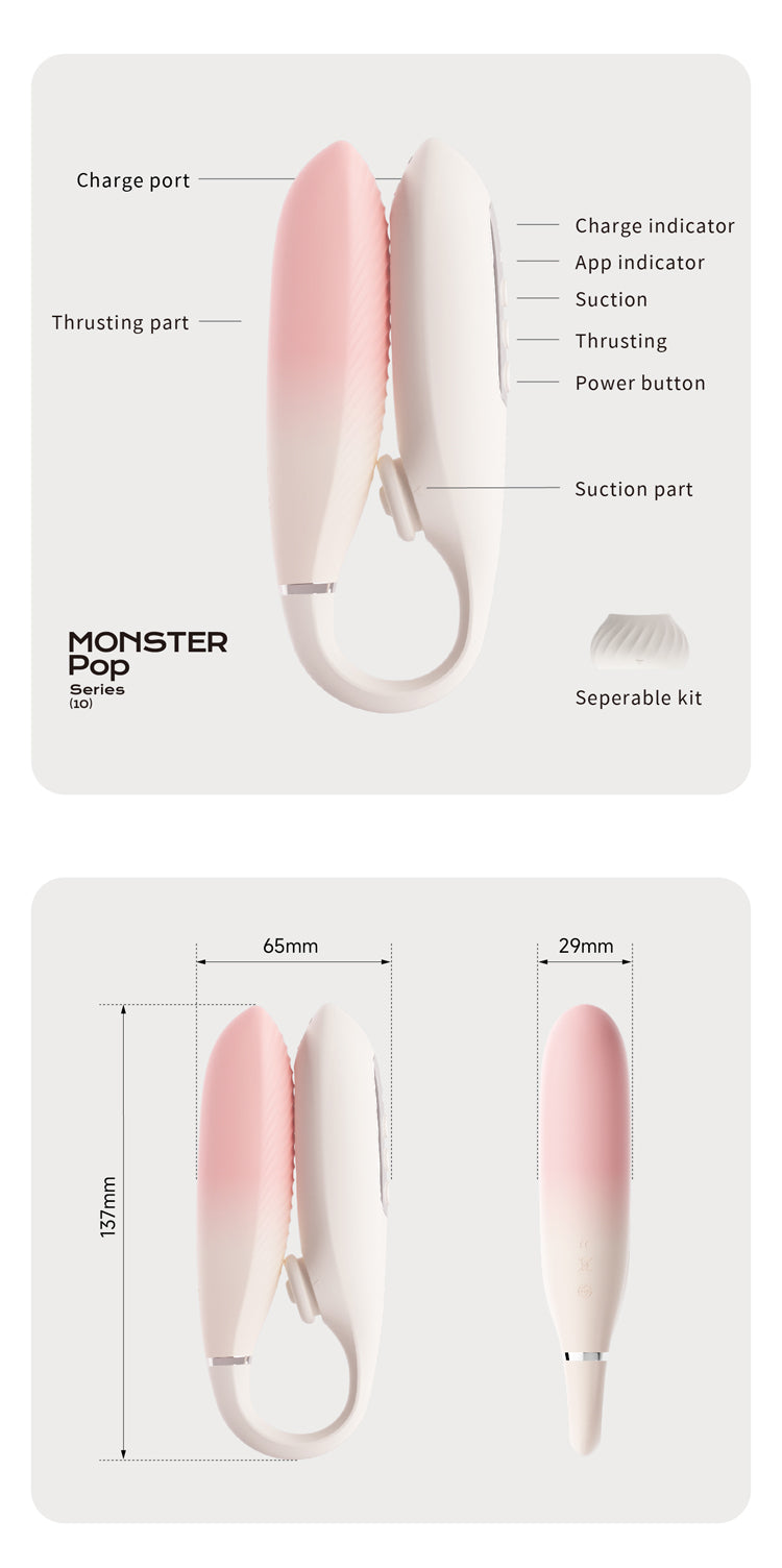 Monster Pub Pop Vibrator – Thrusting & Suction Clitoral Toy | App Controlled, Waterproof, Discreet Shipping Australia